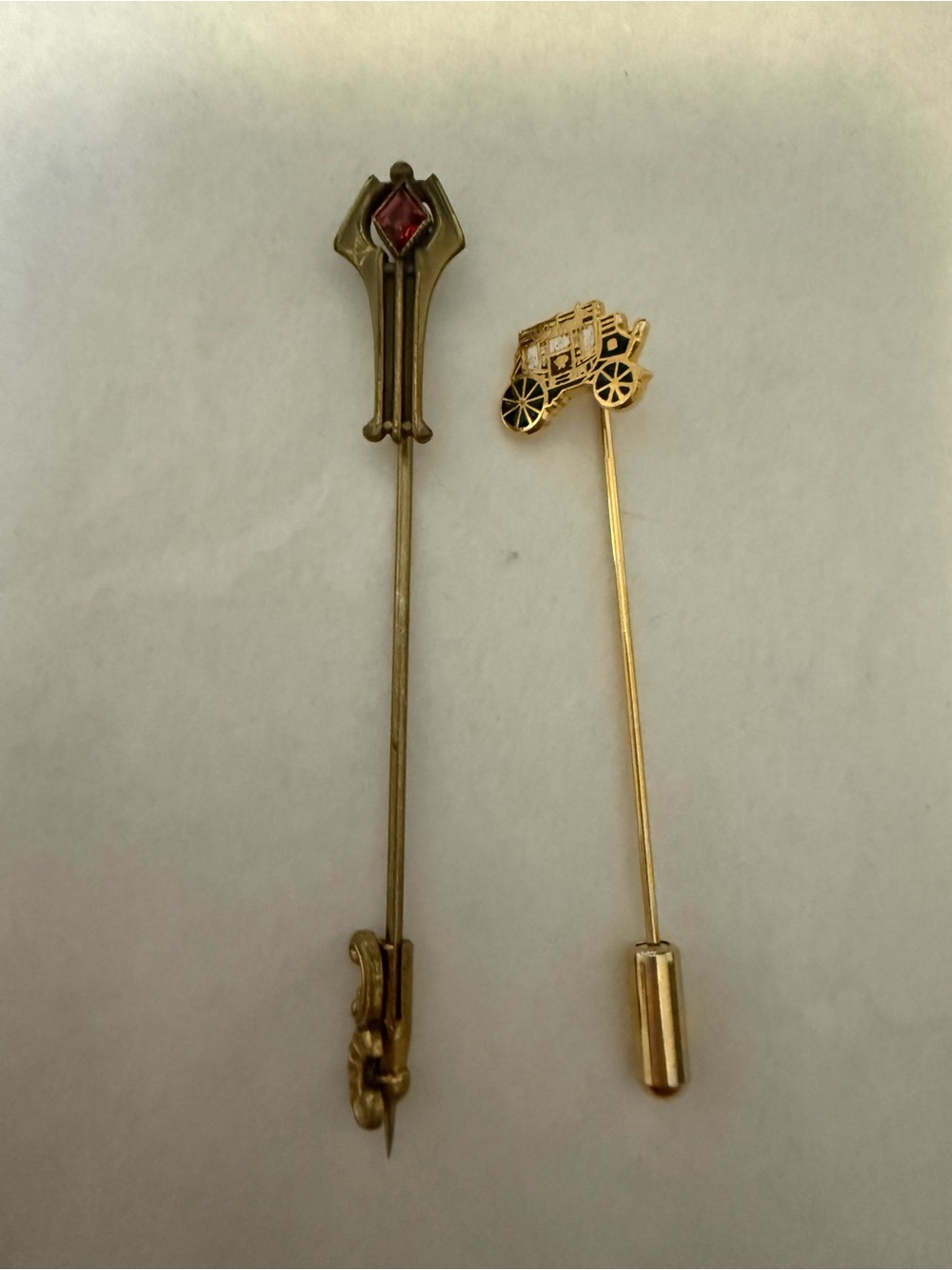 Gold Tone Stick Pin with Red Accent Gemstone - Women Jewelry Brooch